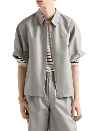 Prada Men's Short-Sleeved Nappa Leather Shirt - Grey - Size 38 | Thumbnail 2