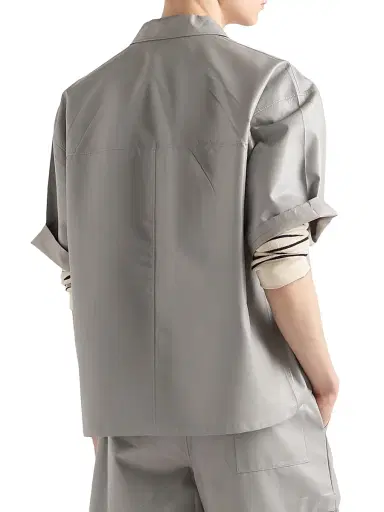 Prada Men's Short-Sleeved Nappa Leather Shirt - Grey - Size 38 | Thumbnail 3