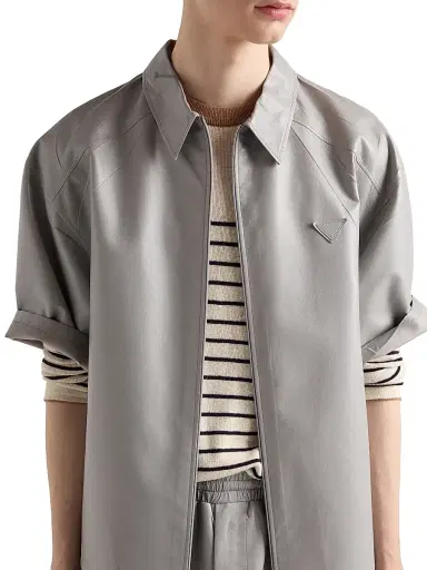 Prada Men's Short-Sleeved Nappa Leather Shirt - Grey - Size 38 | Thumbnail 4