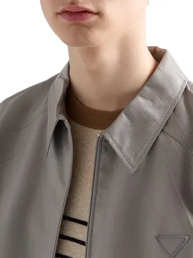 Prada Men's Short-Sleeved Nappa Leather Shirt - Grey - Size 38 | Thumbnail 5