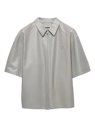 Prada Men's Short-Sleeved Nappa Leather Shirt - Grey - Size 38 | Thumbnail 1