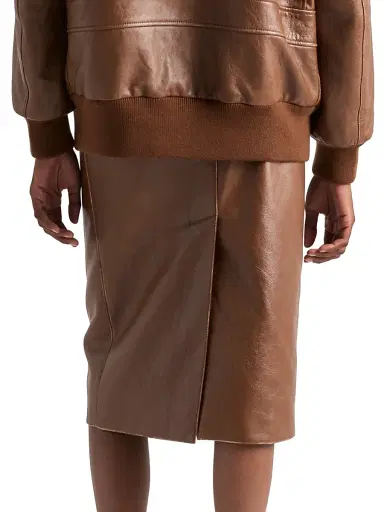 Prada Women's Nappa Leather Pencil Skirt - Brown | Thumbnail 3 Prada Women's Nappa Leather Pencil Skirt - Brown | Thumbnail 3