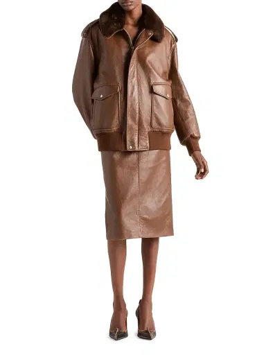 Prada Women's Nappa Leather Pencil Skirt - Brown | Thumbnail 6 Prada Women's Nappa Leather Pencil Skirt - Brown | Thumbnail 6