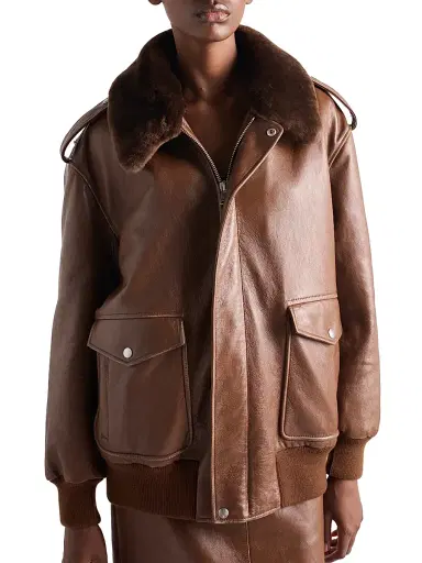 Prada Women's Nappa Leather Bomber Jacket - Brown - Size 6 | Thumbnail 3 Prada Women's Nappa Leather Bomber Jacket - Brown - Size 6 | Thumbnail 3