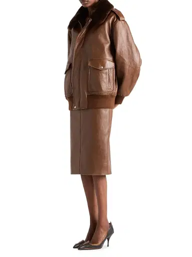 Prada Women's Nappa Leather Bomber Jacket - Brown - Size 6 | Thumbnail 8 Prada Women's Nappa Leather Bomber Jacket - Brown - Size 6 | Thumbnail 8