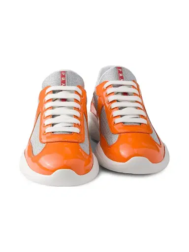 Prada Men's Patent Leather and Technical Fabric America's Cup Sneakers - Orange White | Thumbnail 4 Prada Men's Patent Leather and Technical Fabric America's Cup Sneakers - Orange White | Thumbnail 4
