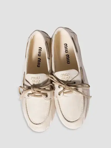 Miu Miu Women's Canvas Deck Loafers - Beige Khaki | Thumbnail 2 Miu Miu Women's Canvas Deck Loafers - Beige Khaki | Thumbnail 2