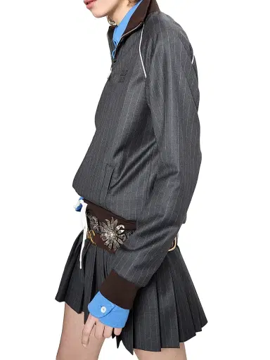 Miu Miu Women's Pinstriped Zipper Blouson Jacket - Grey - Size 4 | Thumbnail 3 Miu Miu Women's Pinstriped Zipper Blouson Jacket - Grey - Size 4 | Thumbnail 3