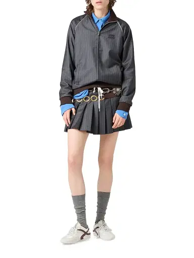 Miu Miu Women's Pinstriped Zipper Blouson Jacket - Grey - Size 4 | Thumbnail 7 Miu Miu Women's Pinstriped Zipper Blouson Jacket - Grey - Size 4 | Thumbnail 7