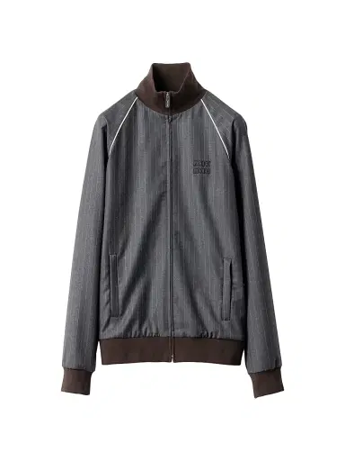 Miu Miu Women's Pinstriped Zipper Blouson Jacket - Grey - Size 4 | Thumbnail 1 Miu Miu Women's Pinstriped Zipper Blouson Jacket - Grey - Size 4 | Thumbnail 1