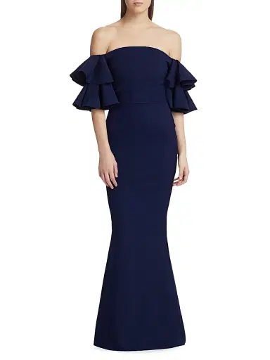 Chiara Boni La Petite Robe Women's Parvati Off-The-Shoulder Gown - Blue Notte - Size 10 | Thumbnail 3