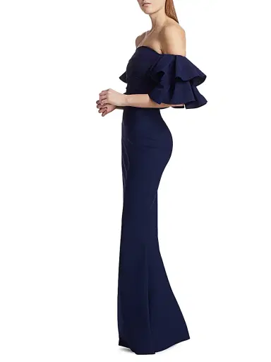 Chiara Boni La Petite Robe Women's Parvati Off-The-Shoulder Gown - Blue Notte - Size 10 | Thumbnail 4