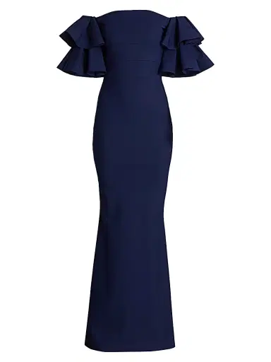 Chiara Boni La Petite Robe Women's Parvati Off-The-Shoulder Gown - Blue Notte - Size 10 | Thumbnail 1