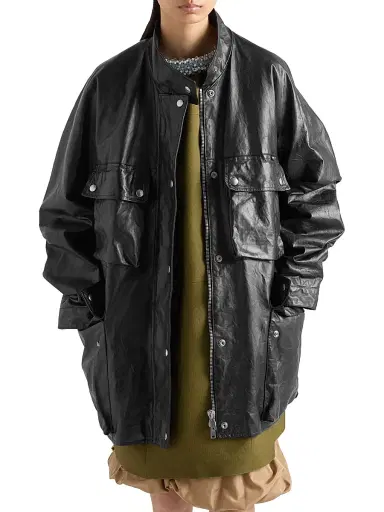 Prada Women's Antiqued Leather Caban Jacket - Black - Size 2 | Thumbnail 2