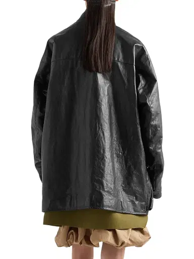 Prada Women's Antiqued Leather Caban Jacket - Black - Size 2 | Thumbnail 3