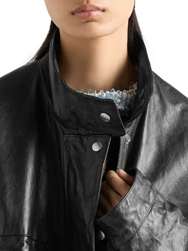 Prada Women's Antiqued Leather Caban Jacket - Black - Size 2 | Thumbnail 4