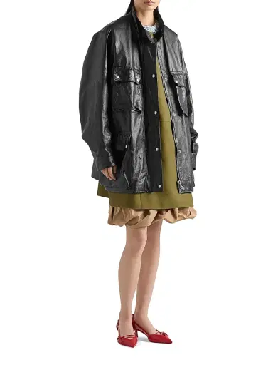 Prada Women's Antiqued Leather Caban Jacket - Black - Size 2 | Thumbnail 6
