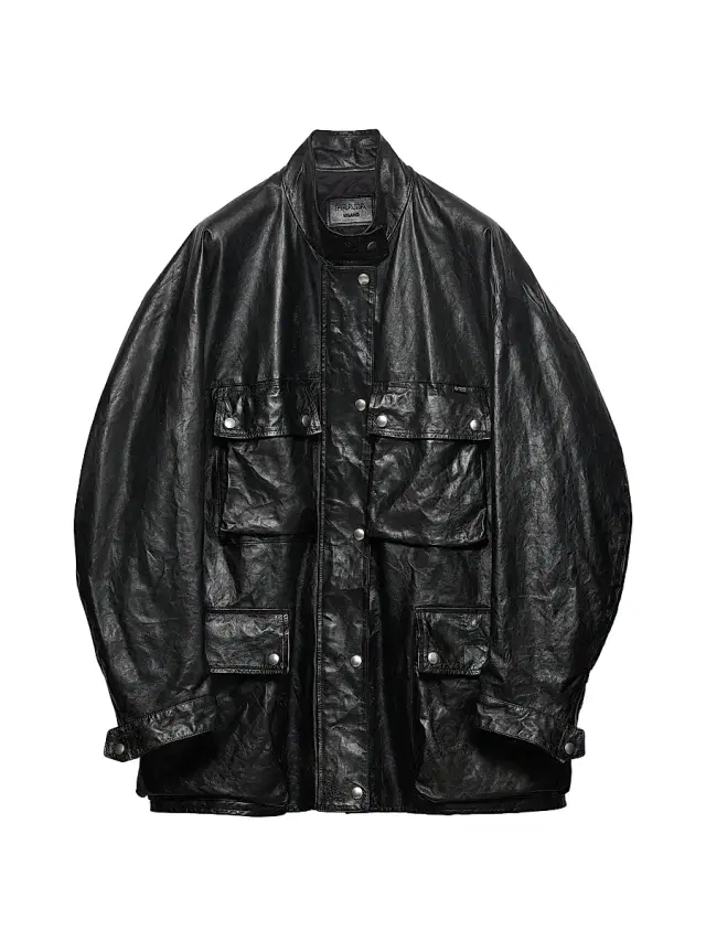 Prada Women's Antiqued Leather Caban Jacket - Black