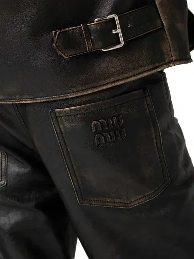 Miu Miu Women's Nappa Leather Pants - Black - Size 2 | Thumbnail 4