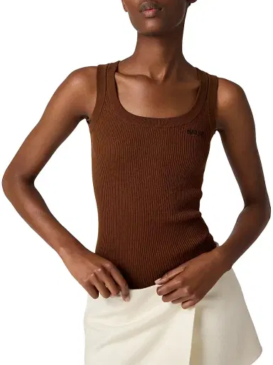 Miu Miu Women's Cotton Knit Tank Top - Brown - Size 4 | Thumbnail 4