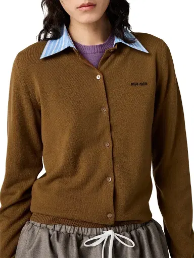 Miu Miu Women's Cashmere Cardigan with Collar - Brown - Size 10 | Thumbnail 4 Miu Miu Women's Cashmere Cardigan with Collar - Brown - Size 10 | Thumbnail 4