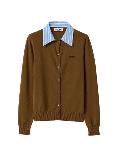 Miu Miu Women's Cashmere Cardigan with Collar - Brown - Size 10 | Thumbnail 1 Miu Miu Women's Cashmere Cardigan with Collar - Brown - Size 10 | Thumbnail 1
