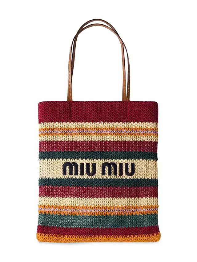 Miu Miu Women's Raffia-Effect Woven Tote Bag - Dark Red