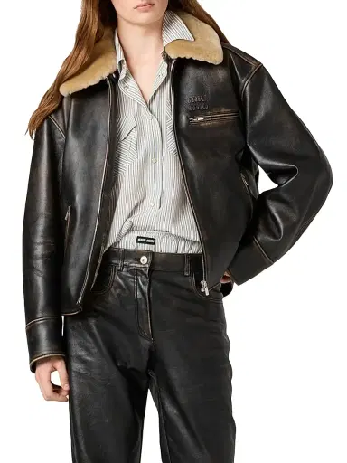 Miu Miu Women's Nappa Leather Jacket - Dark Brown - Size 8 | Thumbnail 2