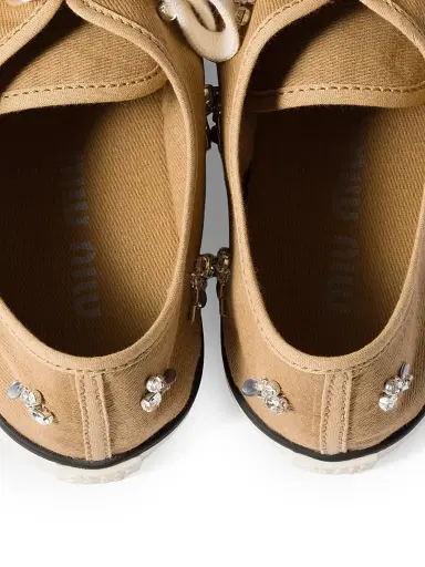 Miu Miu Women's Embroidered Drill Sneakers - Beige Khaki - Size 7 | Thumbnail 2 Miu Miu Women's Embroidered Drill Sneakers - Beige Khaki - Size 7 | Thumbnail 2