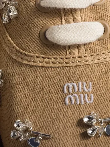 Miu Miu Women's Embroidered Drill Sneakers - Beige Khaki - Size 7 | Thumbnail 3 Miu Miu Women's Embroidered Drill Sneakers - Beige Khaki - Size 7 | Thumbnail 3