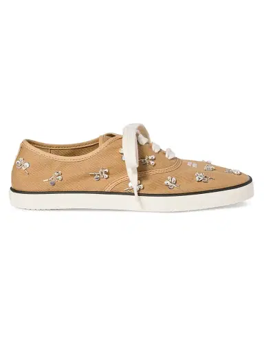 Miu Miu Women's Embroidered Drill Sneakers - Beige Khaki - Size 7 | Thumbnail 1 Miu Miu Women's Embroidered Drill Sneakers - Beige Khaki - Size 7 | Thumbnail 1