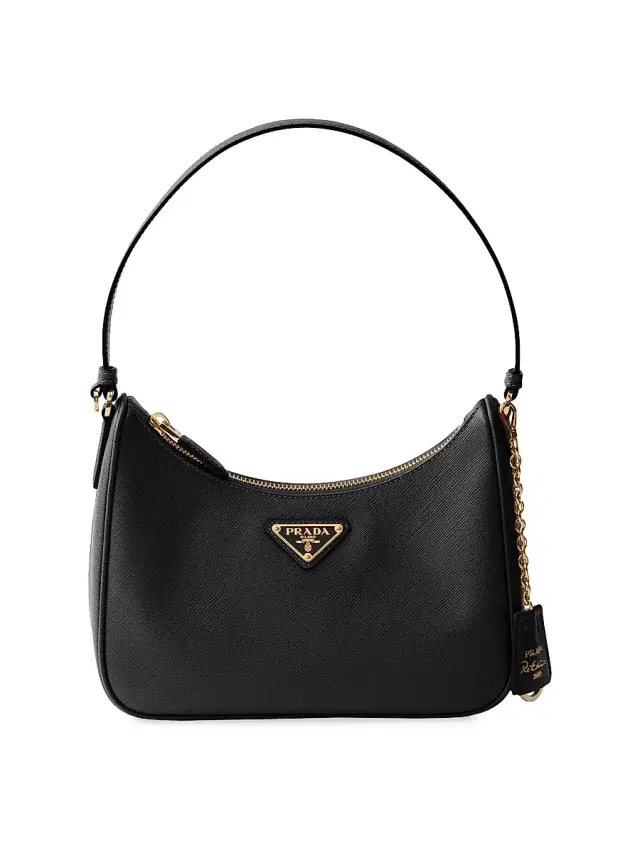 Women's Re-Edition 2005 Saffiano Leather Shoulder Bag - Black