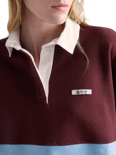 Prada Women's Long-Sleeved Cotton Fleece Polo Shirt | Thumbnail 4 Prada Women's Long-Sleeved Cotton Fleece Polo Shirt | Thumbnail 4