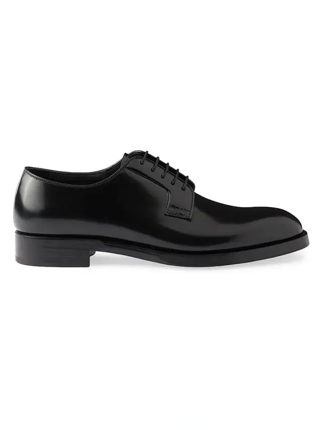 Prada Men's Brushed Leather Lace-Up Shoes - Black