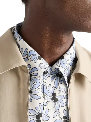 Prada Men's Printed Cotton Blend Bowling Shirt - Beige Khaki - Size XL | Thumbnail 4