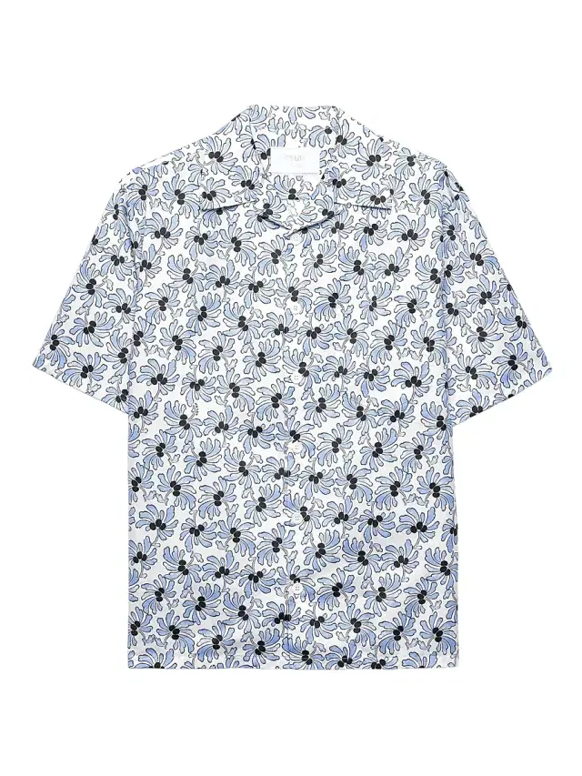 Men's Printed Cotton Blend Bowling Shirt - Beige Khaki