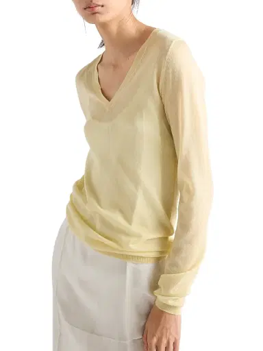 Prada Women's Cashmere and Silk V-Neck Sweater - Yellow | Thumbnail 2 Prada Women's Cashmere and Silk V-Neck Sweater - Yellow | Thumbnail 2
