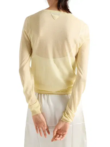 Prada Women's Cashmere and Silk V-Neck Sweater - Yellow | Thumbnail 3 Prada Women's Cashmere and Silk V-Neck Sweater - Yellow | Thumbnail 3