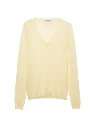 Prada Women's Cashmere and Silk V-Neck Sweater - Yellow | Thumbnail 1 Prada Women's Cashmere and Silk V-Neck Sweater - Yellow | Thumbnail 1