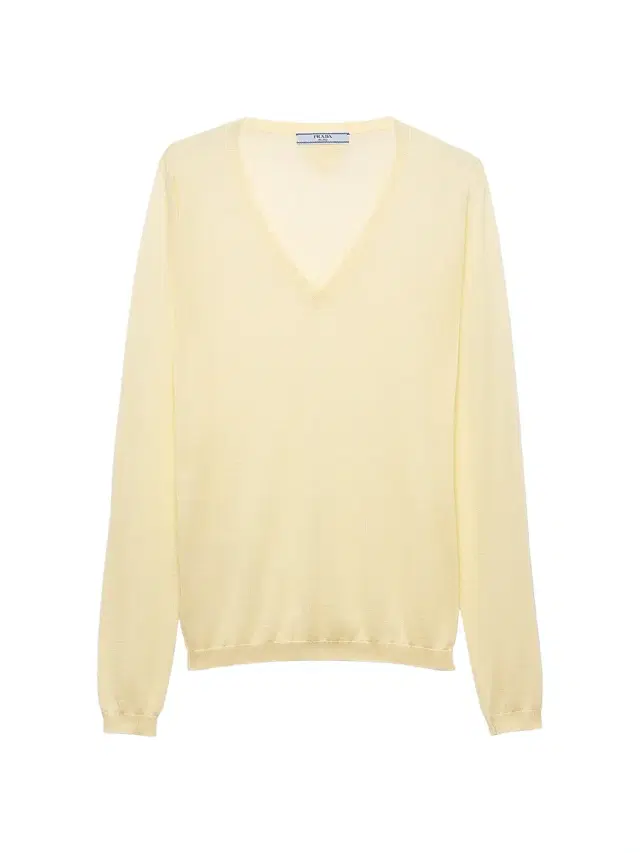 Women's Cashmere and Silk V-Neck Sweater - Yellow