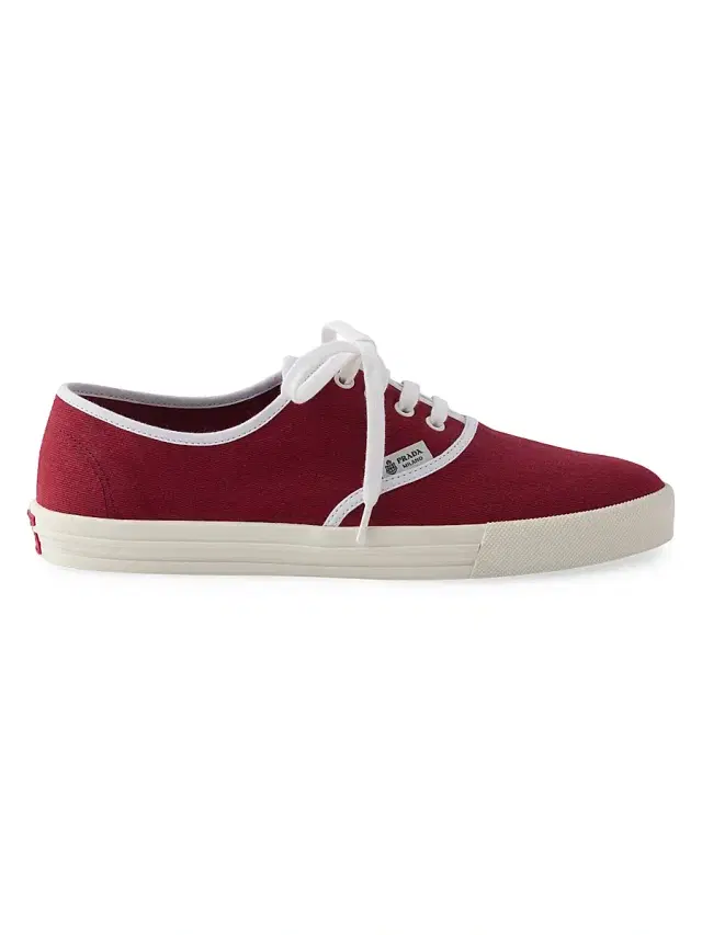 Women's Drill Cotton Low-Top Sneakers - Dark Red