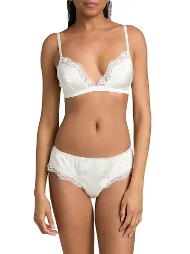 Dolce & Gabbana Women's Lace-Trimmed Silk Bra - Bianco Natural - Size Large | Thumbnail 3