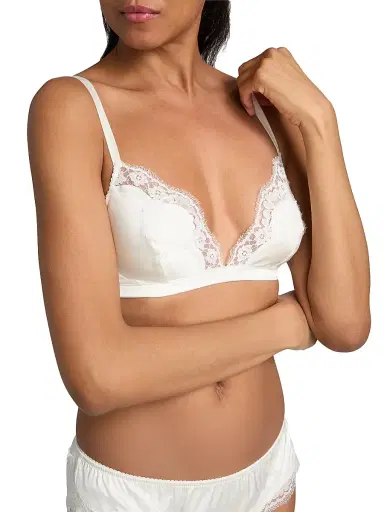 Dolce & Gabbana Women's Lace-Trimmed Silk Bra - Bianco Natural - Size Large | Thumbnail 5