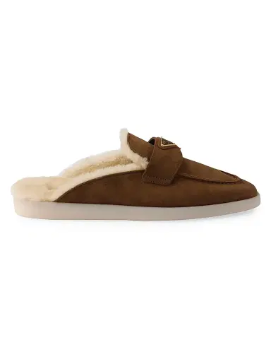 Prada Women's Suede and Shearling Slippers - Brown - Size 9.5 | Thumbnail 1 Prada Women's Suede and Shearling Slippers - Brown - Size 9.5 | Thumbnail 1