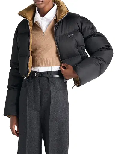 Prada Women's Cropped Nylon Down Jacket - Black - Size 8 | Thumbnail 2
