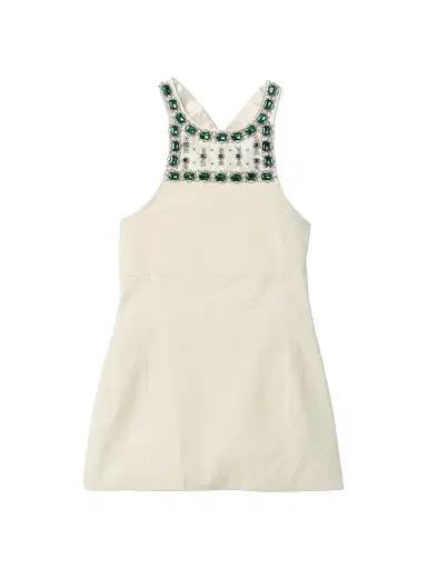 Miu Miu Women's Embellished Canvas Apron Dress - Beige Khaki | Thumbnail 1 Miu Miu Women's Embellished Canvas Apron Dress - Beige Khaki | Thumbnail 1