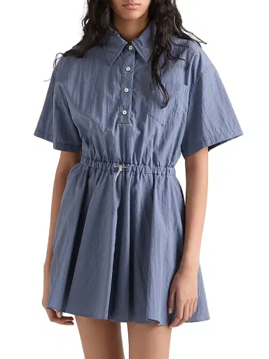 Prada Women's Short-Sleeved Technical Pongé Dress - Blue - Size 2 | Thumbnail 2