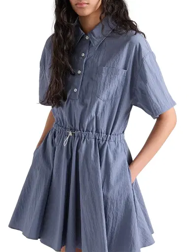 Prada Women's Short-Sleeved Technical Pongé Dress - Blue - Size 2 | Thumbnail 3