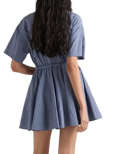 Prada Women's Short-Sleeved Technical Pongé Dress - Blue - Size 2 | Thumbnail 4