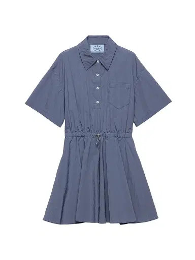 Prada Women's Short-Sleeved Technical Pongé Dress - Blue - Size 2 | Thumbnail 1